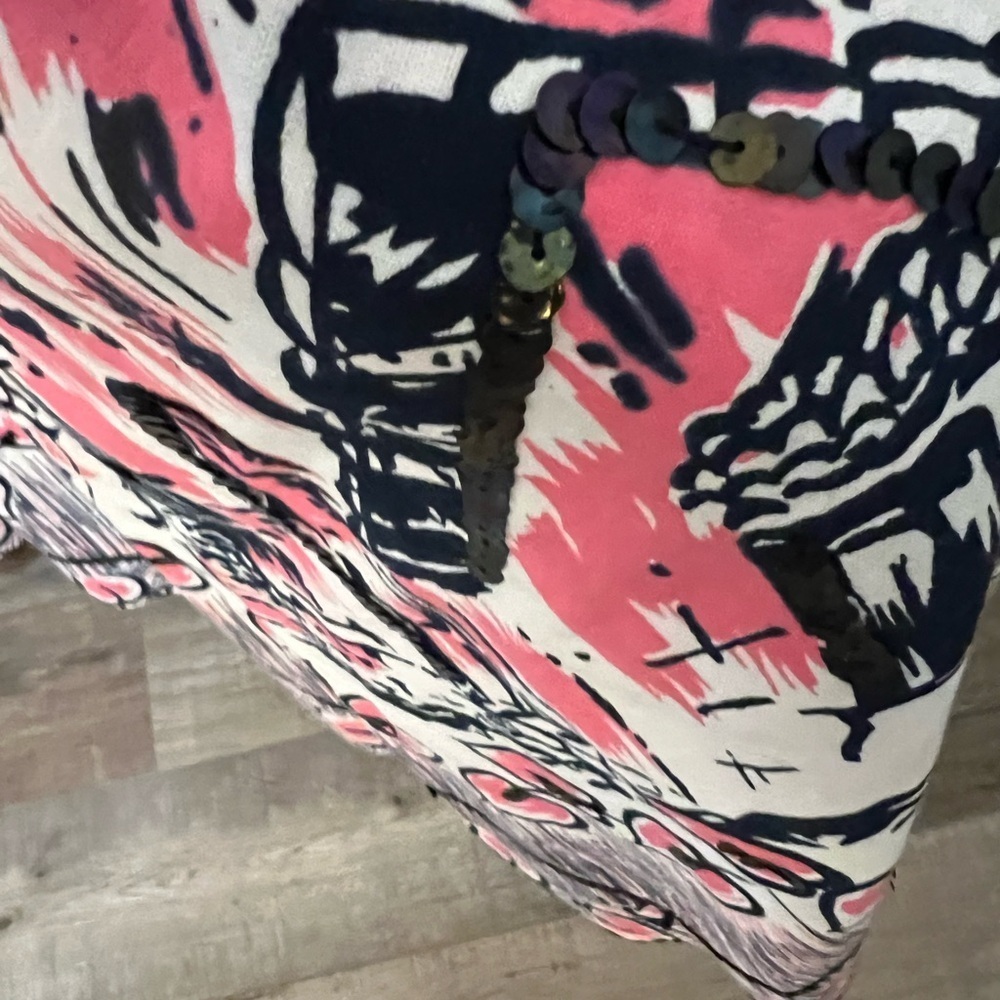 Bernardo Pink and Black Scenic A-Line Skirt with sequin detail size 4 EUC - Picture 5 of 12